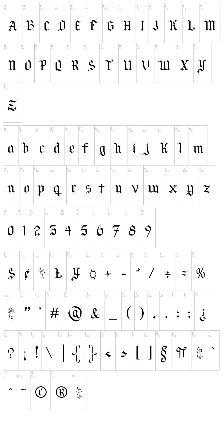 Por Siempre G?tica font map